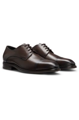 Leather Derby shoes with cap toe, Dark Brown
