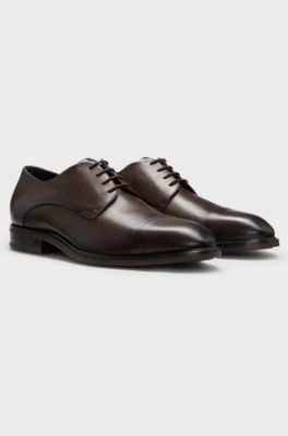 Leather Derby shoes with cap toe, Dark Brown