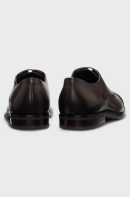 Leather Derby shoes with cap toe, Dark Brown