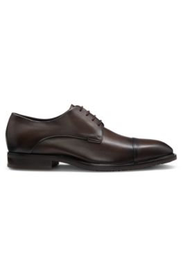 Leather Derby shoes with cap toe, Dark Brown