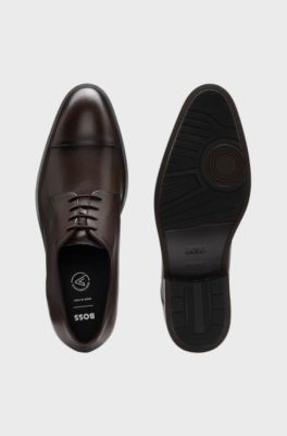 Leather Derby shoes with cap toe, Dark Brown