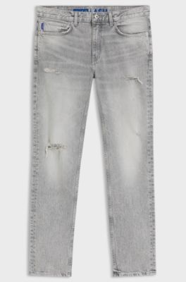 Slim-Fit Jeans aus grauem Used-Denim, Hellgrau