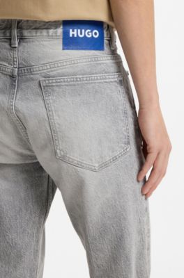 Slim-fit jeans in distressed grey denim, Light Grey