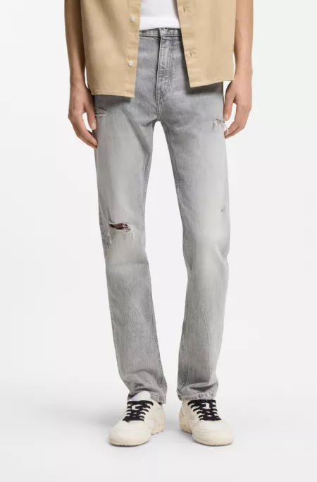 Slim-fit jeans in distressed grey denim