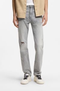 Slim-Fit Jeans aus grauem Used-Denim, Hellgrau