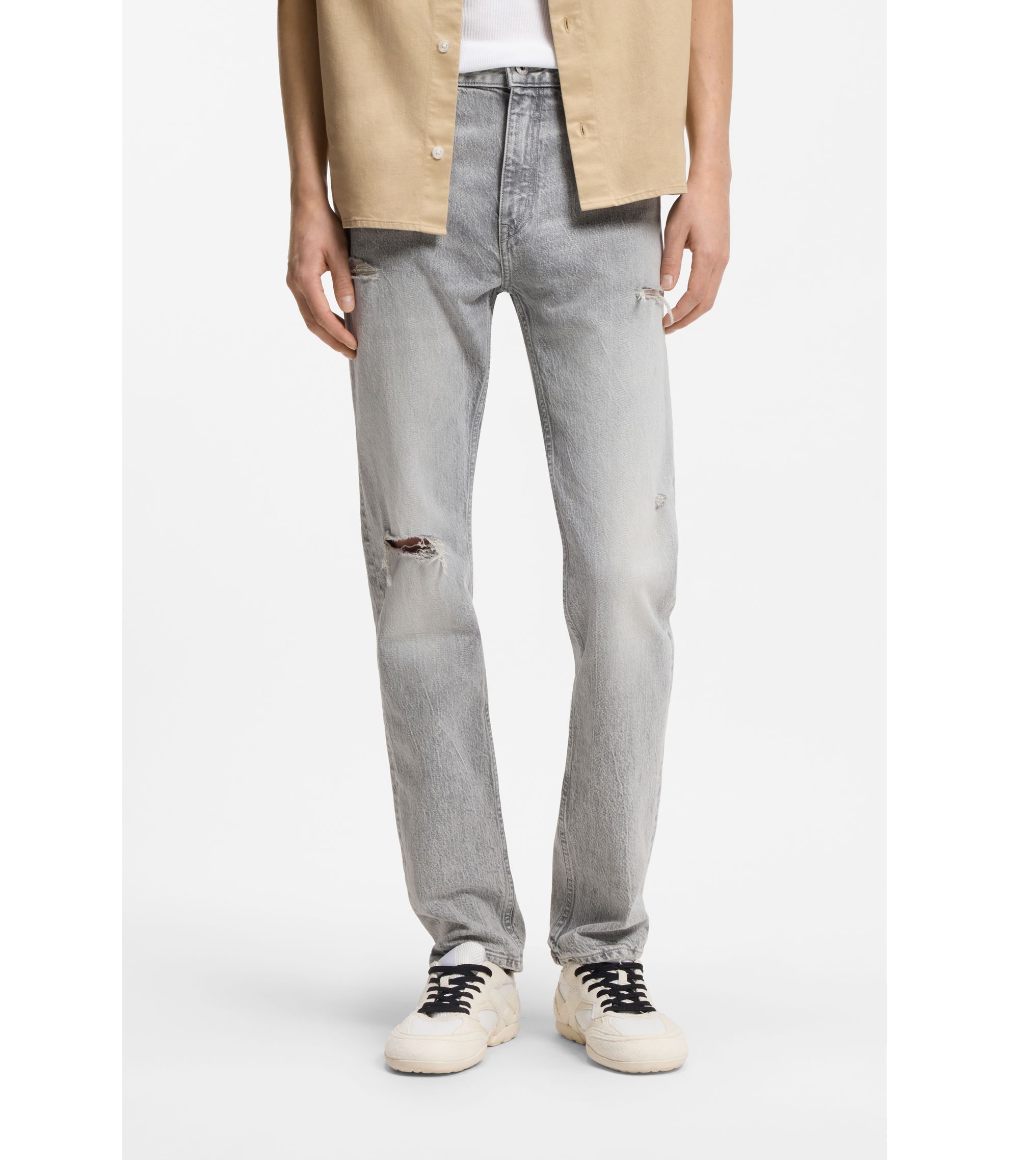 Slim-Fit Jeans aus grauem Used-Denim