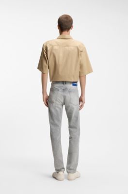 Slim-fit jeans in distressed grey denim, Light Grey