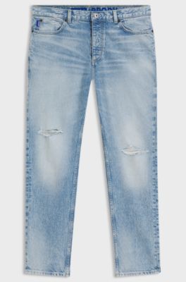 Tapered-fit jeans in light-blue distressed denim, Light Blue