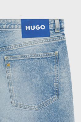 Tapered-fit jeans in light-blue distressed denim, Light Blue