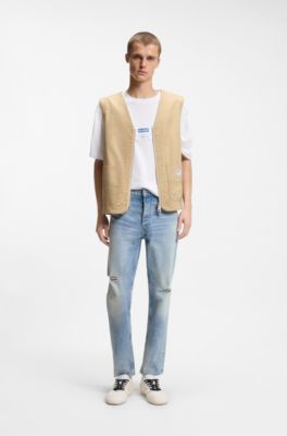 Tapered-fit jeans in light-blue distressed denim, Light Blue