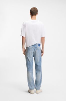 Tapered-fit jeans in light-blue distressed denim, Light Blue