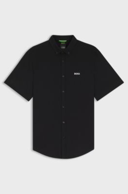 Camicia regular fit in jersey di cotone resistente alle rughe, Nero