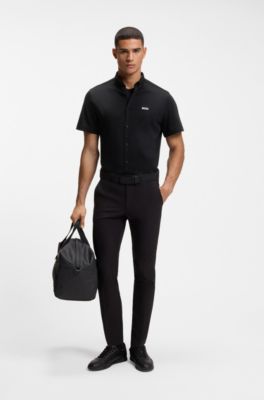 Camicia regular fit in jersey di cotone resistente alle rughe, Nero