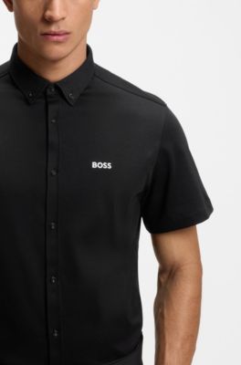 Camicia regular fit in jersey di cotone resistente alle rughe, Nero