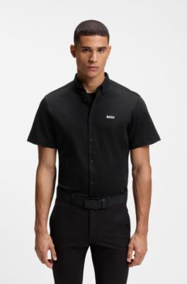 Camicia regular fit in jersey di cotone resistente alle rughe, Nero