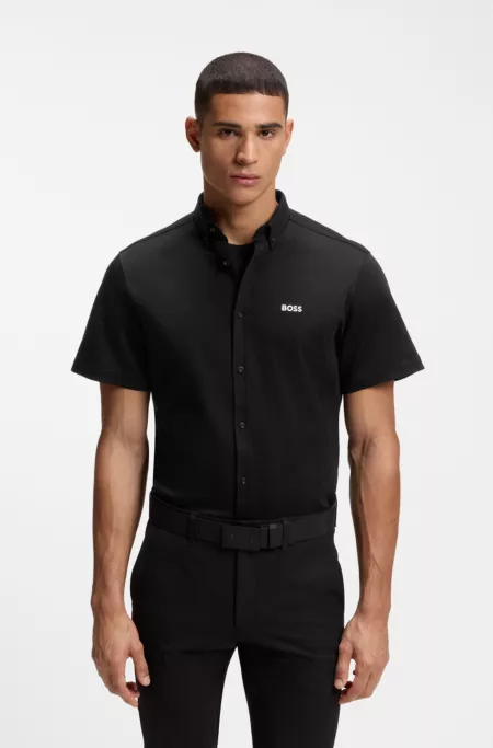 Regular-fit shirt in wrinkle-resistant cotton jersey
