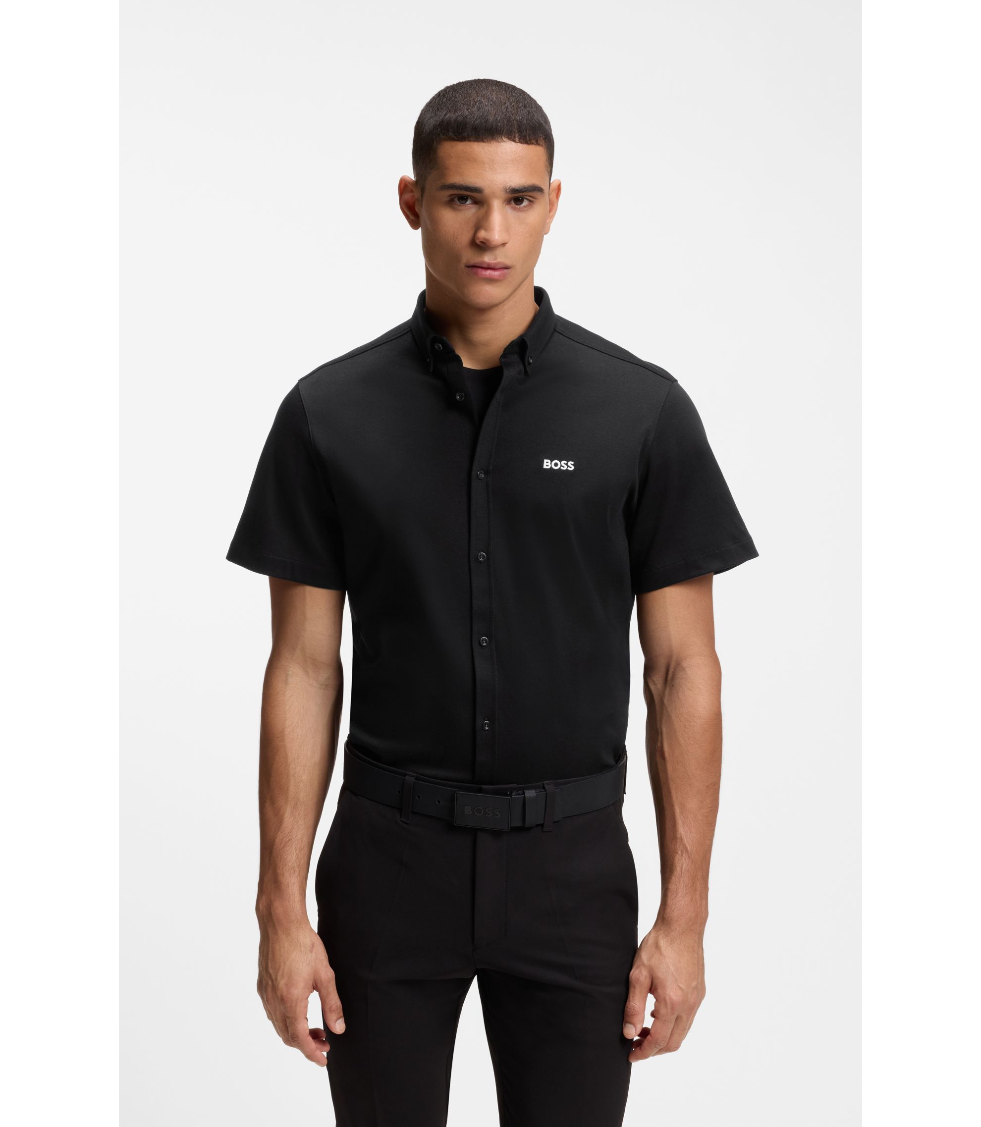 Regular-Fit Hemd aus knitterfreiem Baumwoll-Jersey