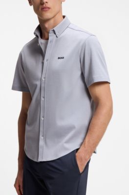 Camicia regular fit in jersey di cotone resistente alle rughe, Grigio scuro
