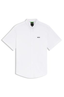 Regular-fit shirt in wrinkle-resistant cotton jersey, White