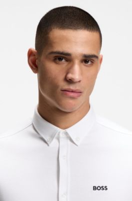 Regular-fit shirt in wrinkle-resistant cotton jersey, White