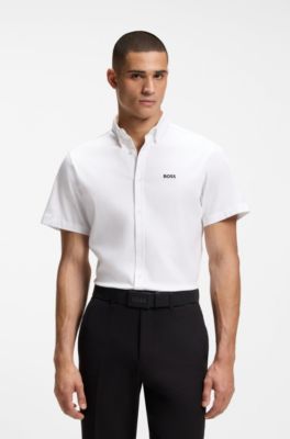Regular-fit shirt in wrinkle-resistant cotton jersey, White