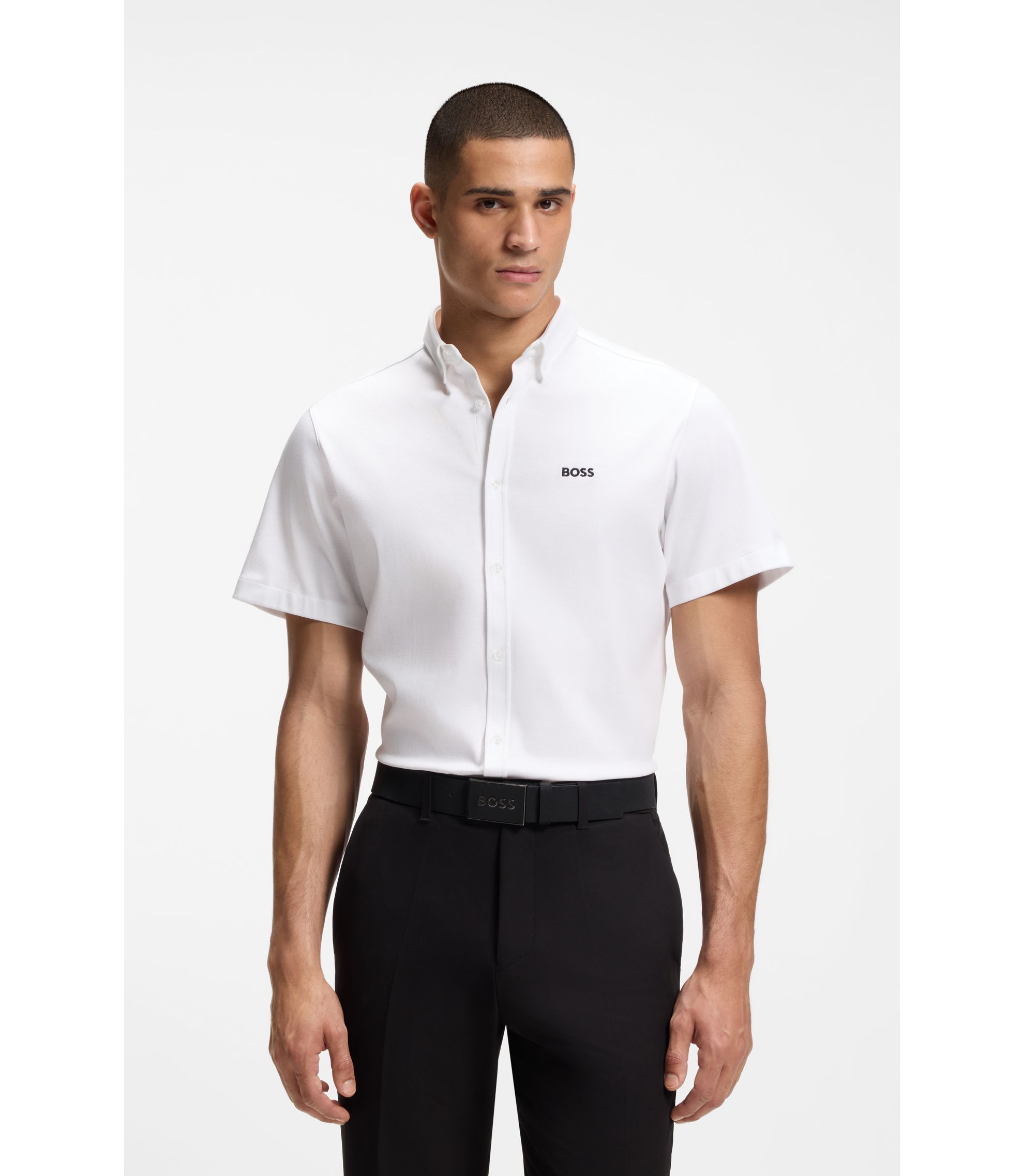 Regular-Fit Hemd aus knitterfreiem Baumwoll-Jersey