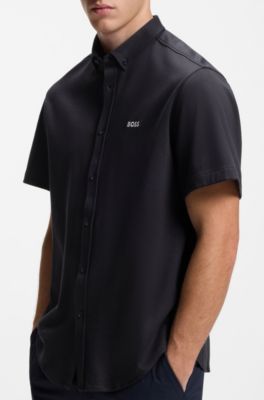 Regular-fit shirt in cotton jersey, Dark Blue