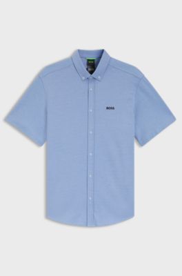 Regular-fit shirt in wrinkle-resistant cotton jersey, Light Blue