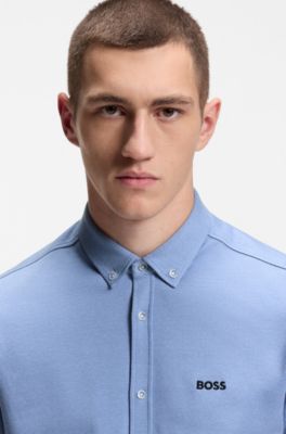 Regular-fit shirt in cotton jersey, Light Blue