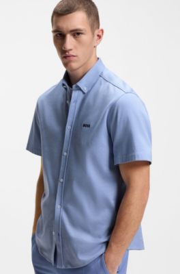 Regular-fit shirt in cotton jersey, Light Blue