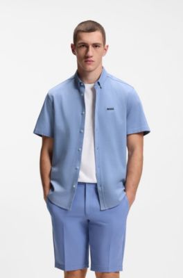 Regular-fit shirt in cotton jersey, Light Blue