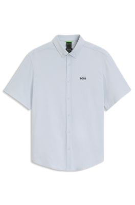 Regular-Fit Hemd aus knitterfreiem Baumwoll-Jersey, Hellblau