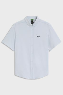 Regular-fit shirt in wrinkle-resistant cotton jersey, Light Blue