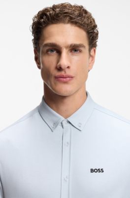 Regular-Fit Hemd aus knitterfreiem Baumwoll-Jersey, Hellblau