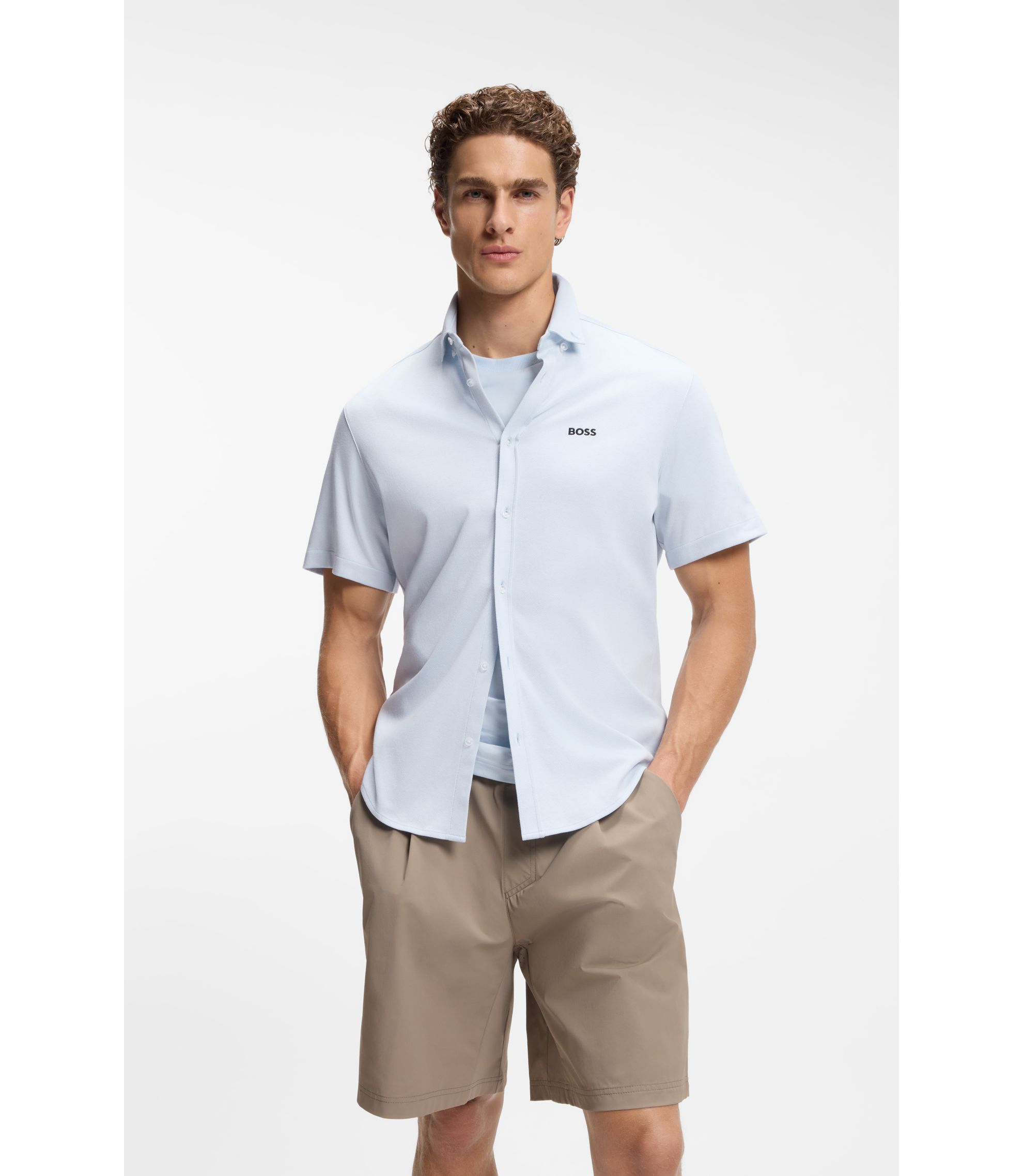 Regular-Fit Hemd aus knitterfreiem Baumwoll-Jersey