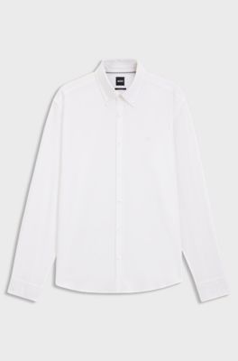 Camicia regular fit in cotone Oxford, Bianco