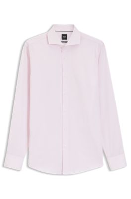 Camisa slim fit en sarga de algod&oacute;n a rayas, Rosa claro