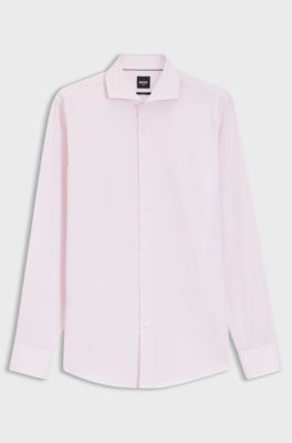 BOSS ONE Slim-fit shirt in striped cotton twill, light pink