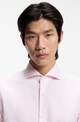 Camisa slim fit en sarga de algod&oacute;n a rayas, Rosa claro