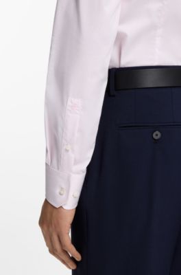 BOSS ONE Gestreept slim-fit overhemd van katoenen twill, Lichtroze