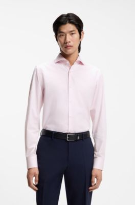 BOSS ONE Gestreept slim-fit overhemd van katoenen twill, Lichtroze
