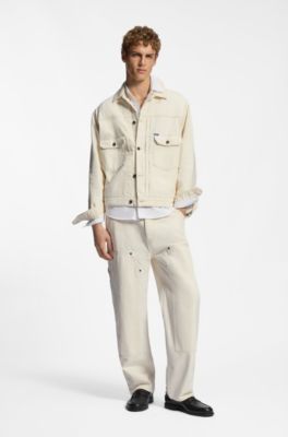 Loose-fit jeans van ecru denim, Naturel