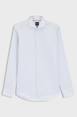 Regular-fit shirt in wrinkle-resistant micro-print cotton, Light Blue