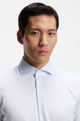 Regular-fit shirt in wrinkle-resistant micro-print cotton, Light Blue