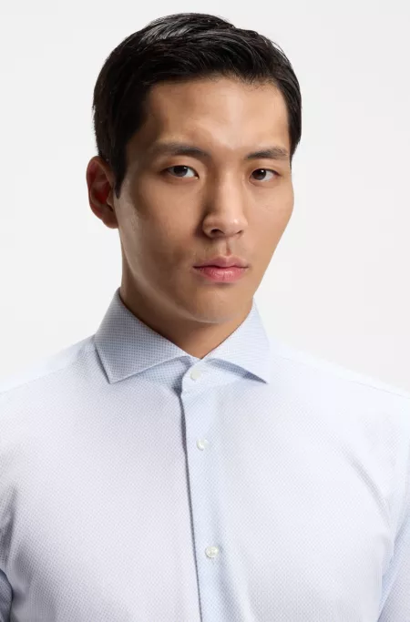 Regular-fit shirt in wrinkle-resistant micro-print cotton