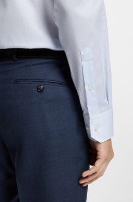 Regular-fit shirt in wrinkle-resistant micro-print cotton, Light Blue