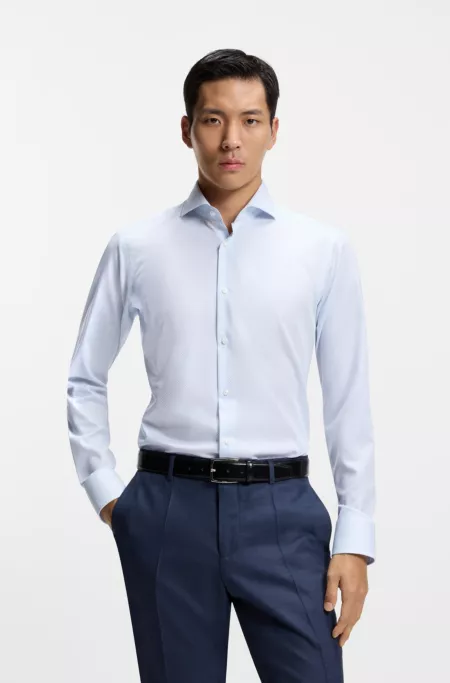 Regular-fit shirt in wrinkle-resistant micro-print cotton