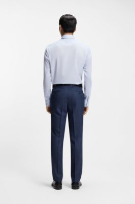 Regular-fit shirt in wrinkle-resistant micro-print cotton, Light Blue