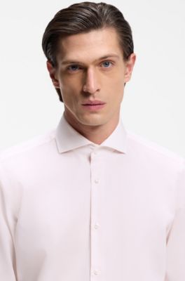 Regular-fit shirt in wrinkle-resistant micro-print cotton, Light Pink
