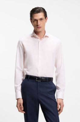 Regular-fit shirt in wrinkle-resistant micro-print cotton, Light Pink